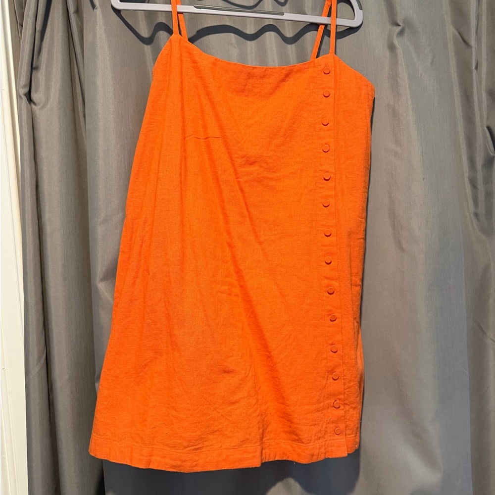 Abercrombie & Fitch Orange Linen-Blend Button Skort Mini Dress - Picture 4 of 5